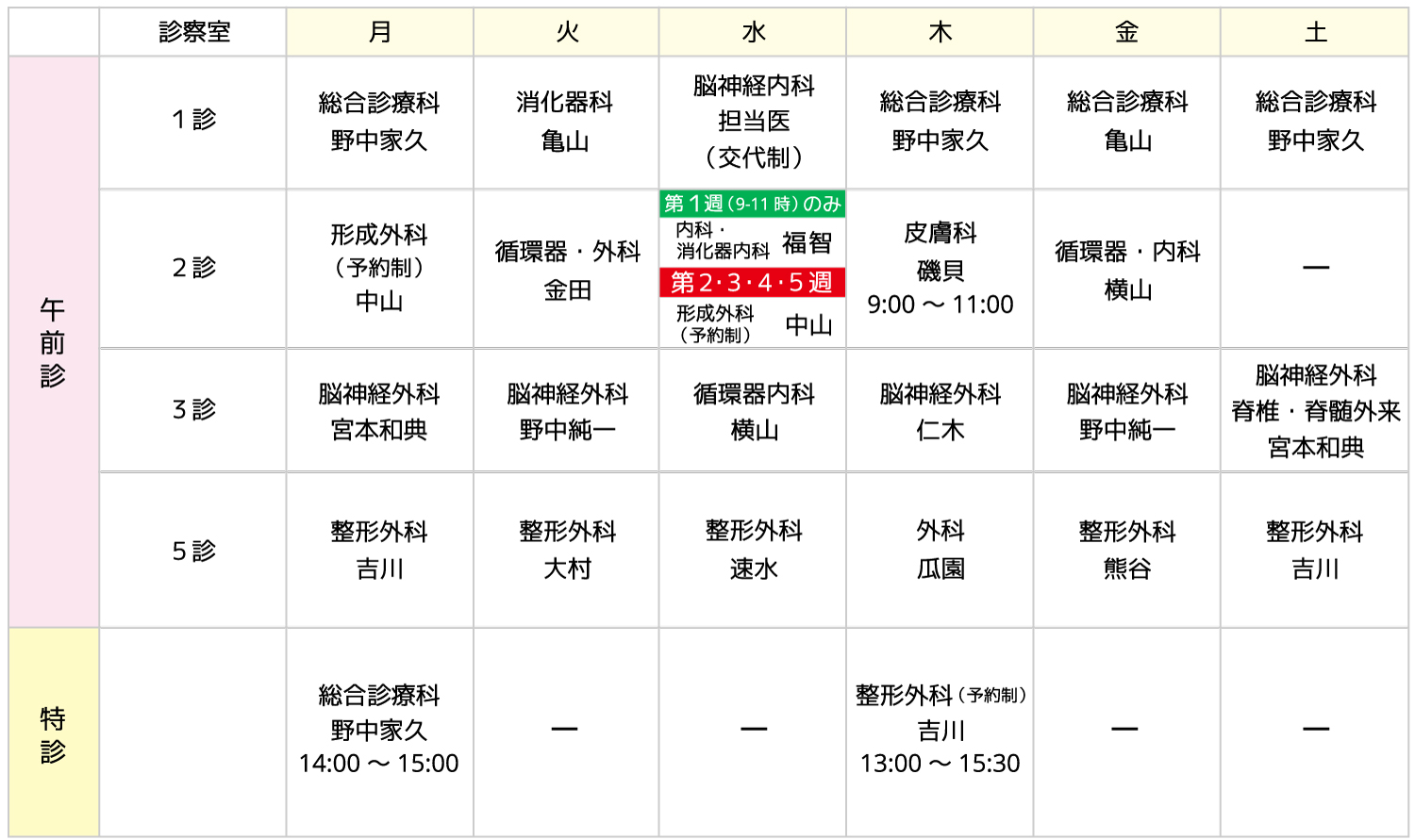 診療案内 令和7年4月1日より