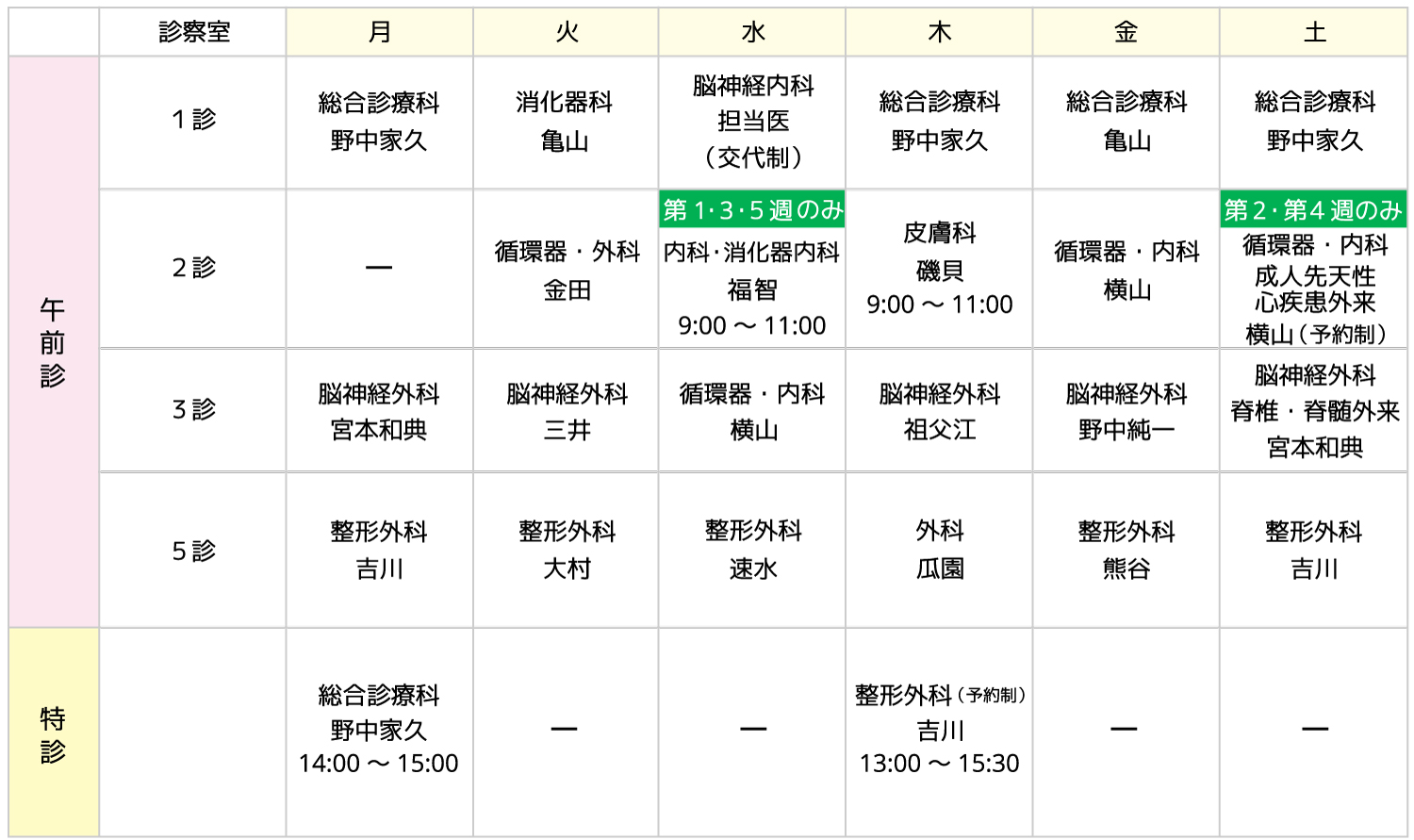 診療案内 令和８年４月１日より